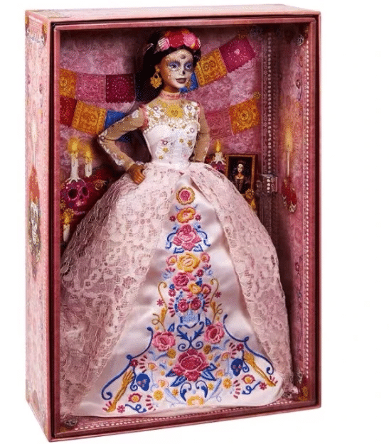 Pink collectible doll box side angle